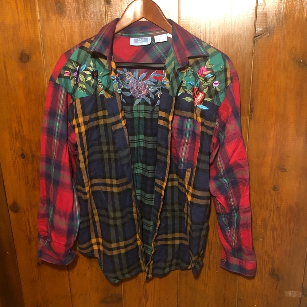 Unique Floral Embroidered Vintage Flannel Shirt